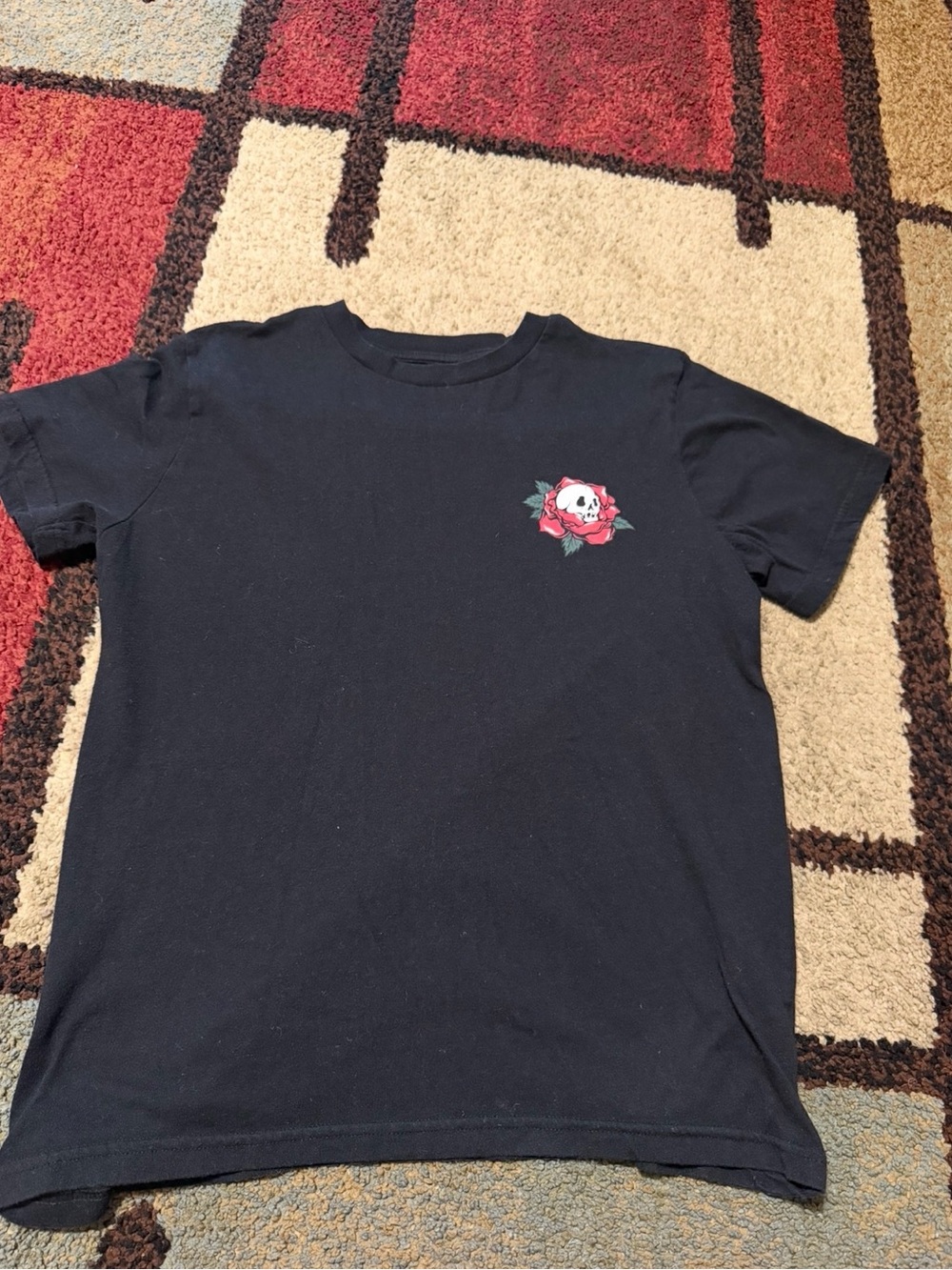 Black Kids Short-Sleeve Tee with Skull and Rose Graphic